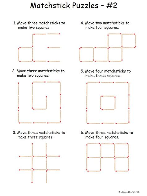 Free Printable Intermediate Matchstick Puzzles | Printable brain teasers, Brain teasers for kids ...