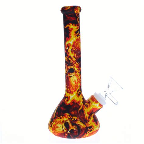 8" Fire Skulll Pattern Beaker Design Silicone Bong - Silicone Bong