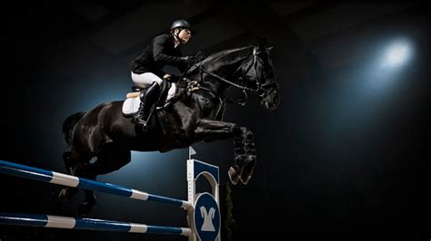 Black Horse Jumping Rail With His Rider Stock Photo - Download Image ...