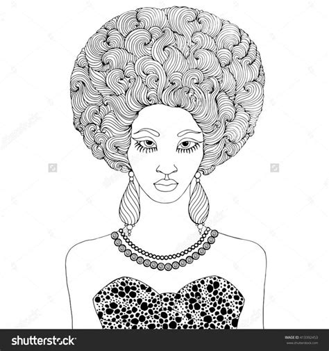 Vector hand drawn line portrait of a young African girl with ...