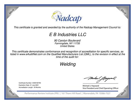 NADCAP Certification for EB Welding | EB Industries