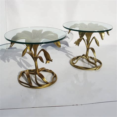 Gilded Metal "Lily" Flower Side Tables by Arthur Court at 1stDibs