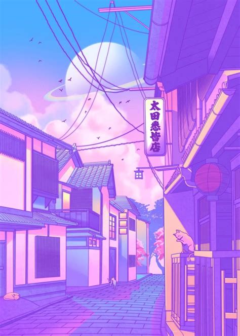 'City Pop Kyoto' Poster by SURUDENISE | Displate | Aesthetic backgrounds, Anime scenery ...