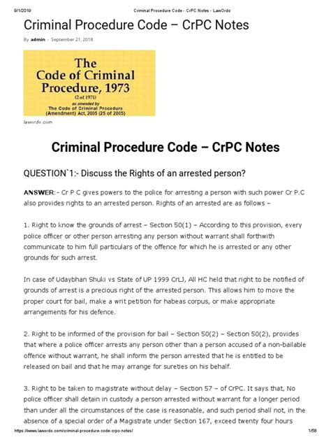 Criminal Procedure Code - CRPC Notes | PDF | Criminal Procedure In ...