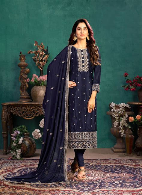 Royal Blue Zari Gorgeous Embellished Salwar Kameez Suit - Indian Heavy ...