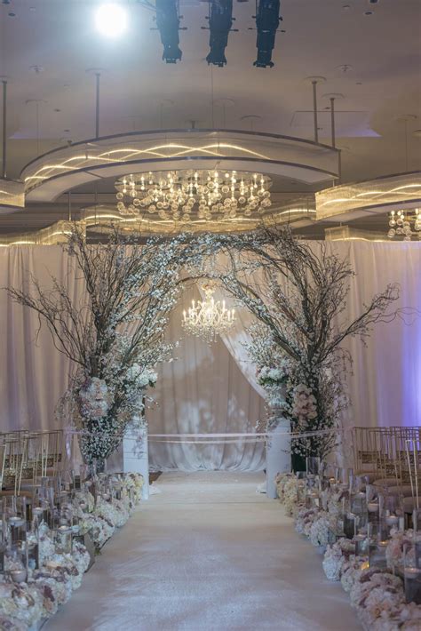 Ceremony Entrance with Cherry Blossom Trees and A Chandelier | Blossom tree wedding, Tree ...