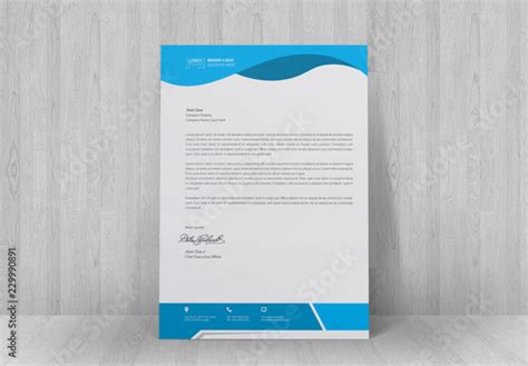 Letterhead Layout with Blue Header and Footer plantilla de Stock ...