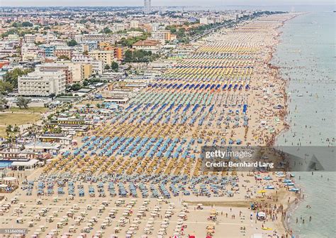 Aerial View Of The Crowded Beach Of Rimini High-Res Stock Photo - Getty ...