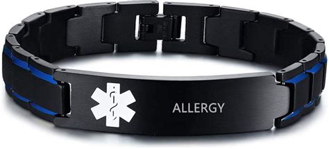 Personalised Medic Alert Bracelet for Men Women - Stainless Steel Emergency Medical Mens ...