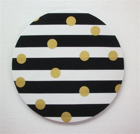 Mouse Pad mouse pad / Mat - Black and white stripes with gold Metallic dots - round or rectangle ...