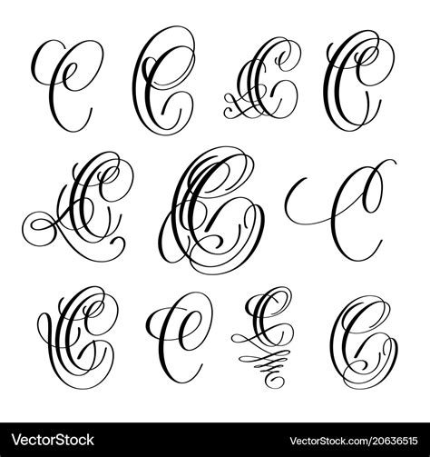 Calligraphy lettering script font c set hand Vector Image