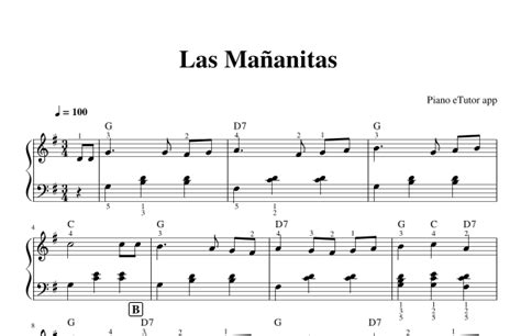 Las Mañanitas- piano sheet music (arr. Piano eTutor app) by Traditional Sheet Music for Easy ...