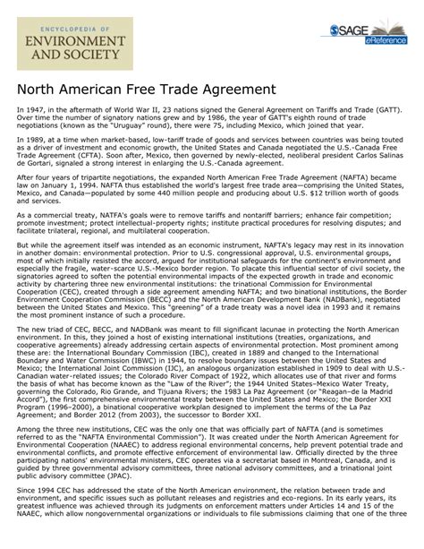 (PDF) North American Free Trade Agreement