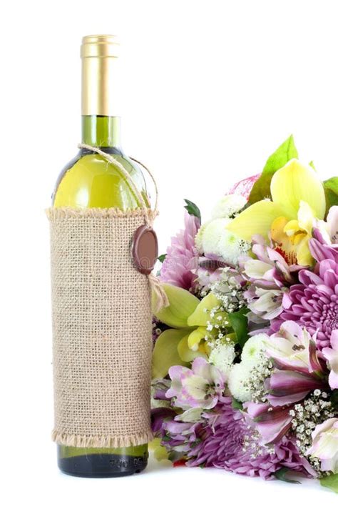 Bouquet flowers and wine stock image. Image of isolated - 10571243