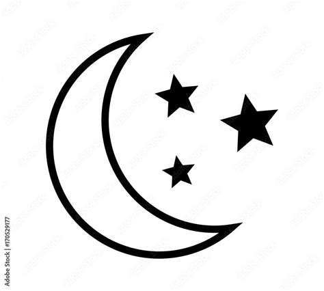 Crescent moon with stars at night, evening or nighttime line art vector ...