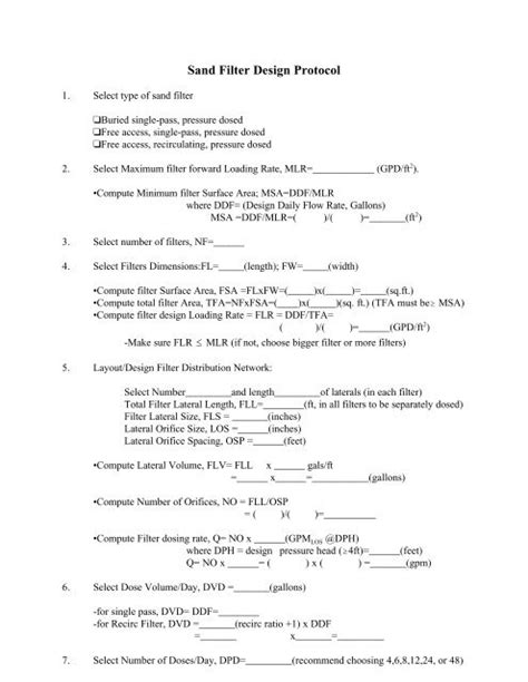 Sand Filter Design Calculations