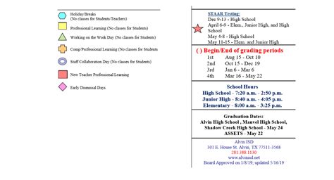 Alvin Junior High - School District Instructional Calendar - Alvin Isd - 2019-2020