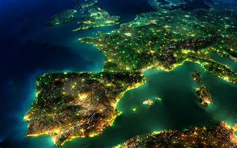 Aerial View of European Lights at Night HD Wallpaper | Hintergrund | 2995x1872