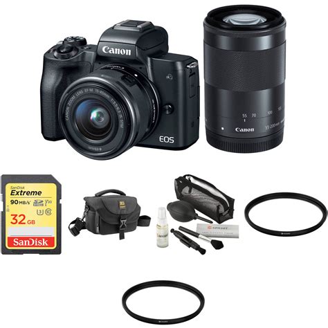 Canon EOS M50 with 15-45mm and 55-200mm Lenses and Accessories