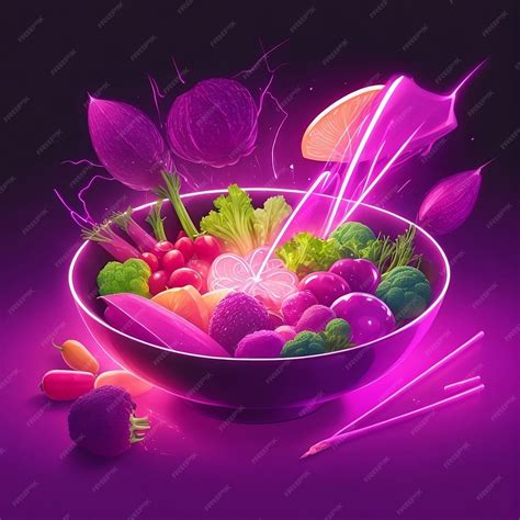 Premium AI Image | Illustration of a bowl of different types of vegetables on a pink light ...