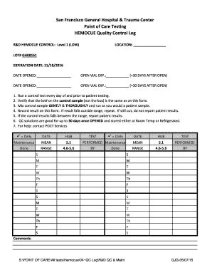 Current QC Log Sheets (Level 1) Exp: 11/10/2016 - SFGH-POCT ... - Sfgh ...