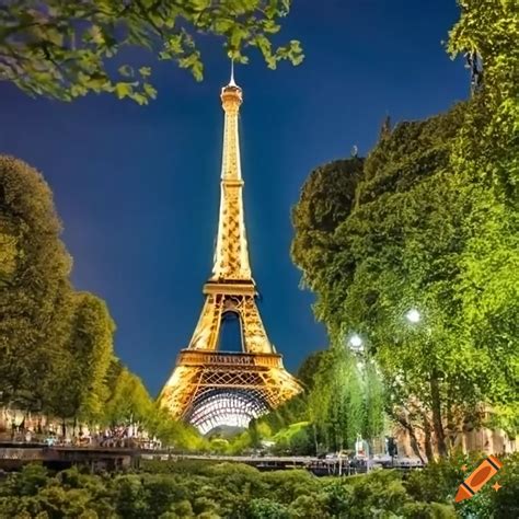 Eiffel tower surrounded by greenery on Craiyon