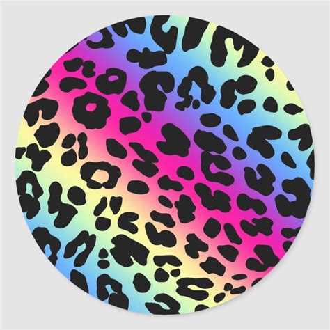 Neon Rainbow Leopard Pattern Print Classic Round Sticker | Zazzle | Rainbow leopard print ...