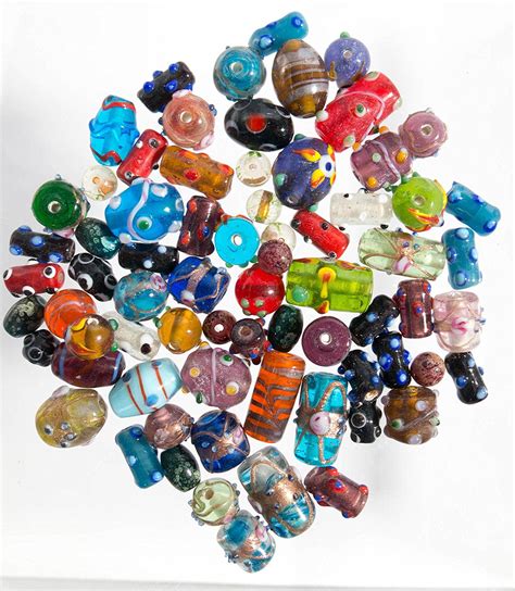 Glass Beads for Jewelry Making for Adults 60-80 Pieces Lampwork Murano ...