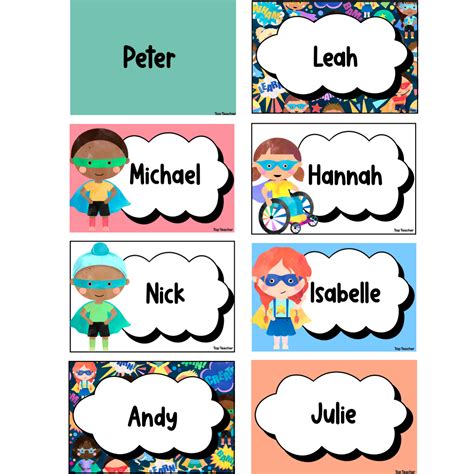 Labels 8 Per Page Hero Kids - Top Teacher