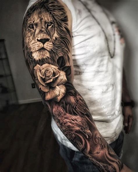 Rose Lion Half Sleeve Tattoo Forearm