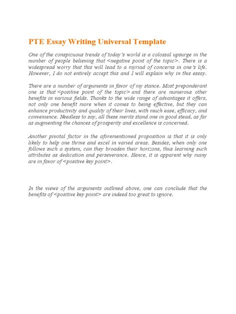 PTE Essay Writing Universal Template | PDF