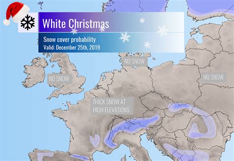 Christmas day snow cover across Europe - probability of snow coverage ...