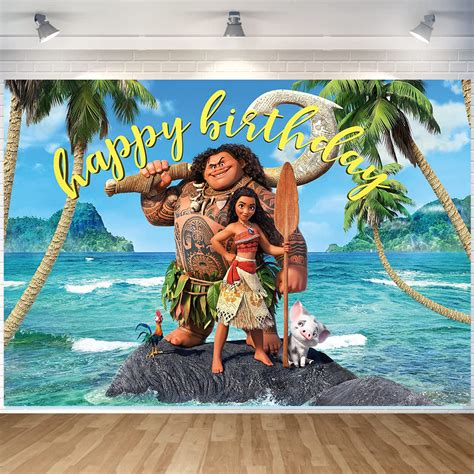 Buy Moana Birthday Supplies Backdrop Baby Shower Girl Birthday Party Background Cake Table Dress ...