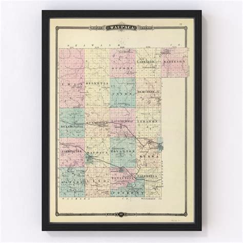 Vintage Map of Waupaca County, Wisconsin 1878 by Ted's Vintage Art