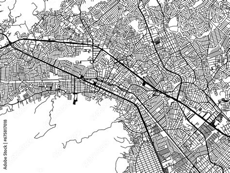 Vector road map of the city of Nova Iguacu in Brazil with black roads ...