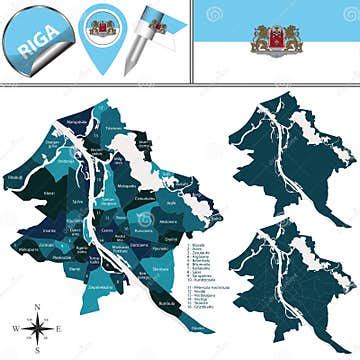 Map of Riga, Latvia with Districts Stock Vector - Illustration of regions, counties: 133085114