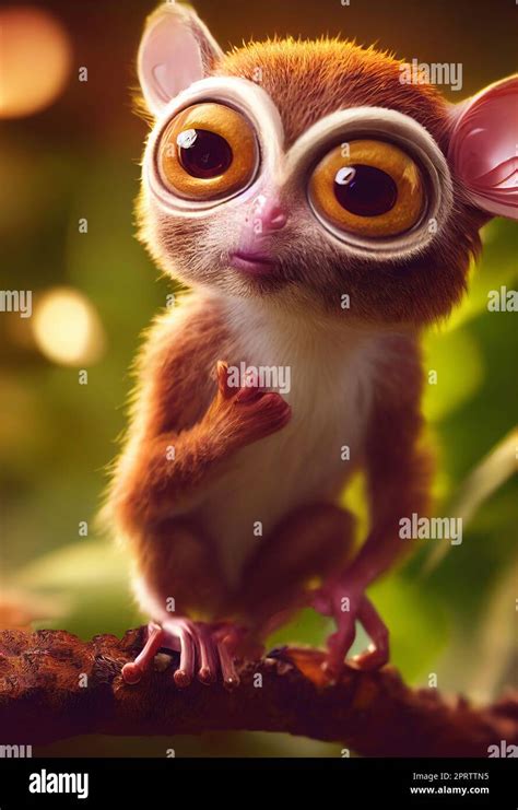 3d illustration of a cute adorable slow loris monkey with big eyes ...