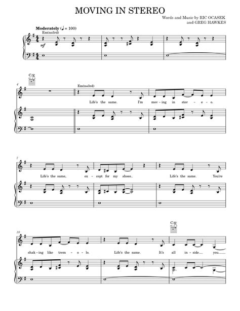 moving in stereo Sheet music for Piano, Vocals by The Cars: Music Notes by MuseScore