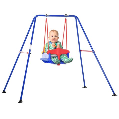 Outsunny Metal Kids Swing Set with Baby Seat Safety Harness A-Frame ...