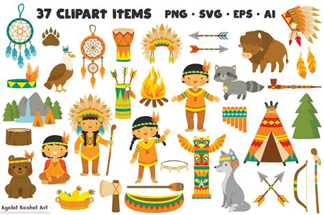 Native American inspired clipart bundle. Cute Indian kids, clipart and ...