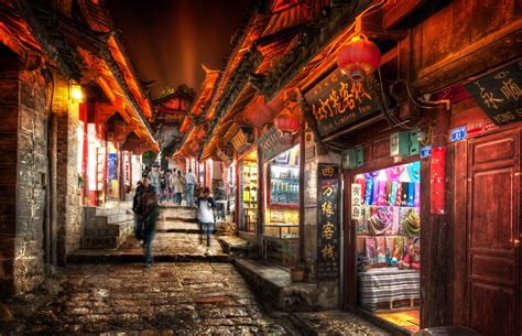 Download Night Oriental China Street Man Made Lijiang 4k Ultra HD Wallpaper