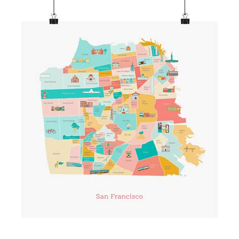 San Francisco Neighborhood Map Matte Vertical Posters Infographic, Bay ...