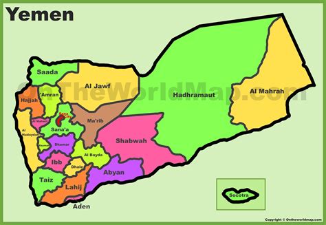 Administrative divisions map of Yemen