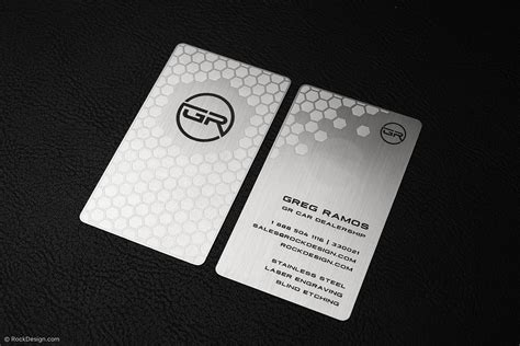 Hexagonal Patterned Black Engraved Stainless Steel Business Card Template Design - GR