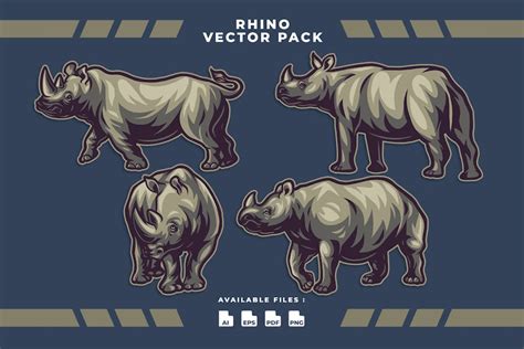 Rhino Animal Vector Illustration Pack, Graphics - Envato Elements