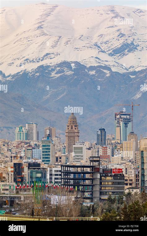 Islamic Republic of Iran. Tehran. City center and mountainous ...