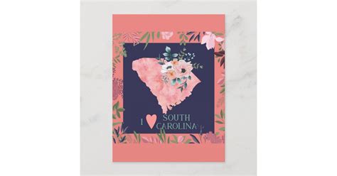 Pretty Floral I Love South Carolina State Map Postcard | Zazzle