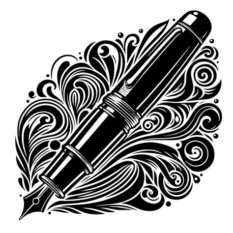 Black and white illustration of a fountain pen 44014776 Vector Art at ...