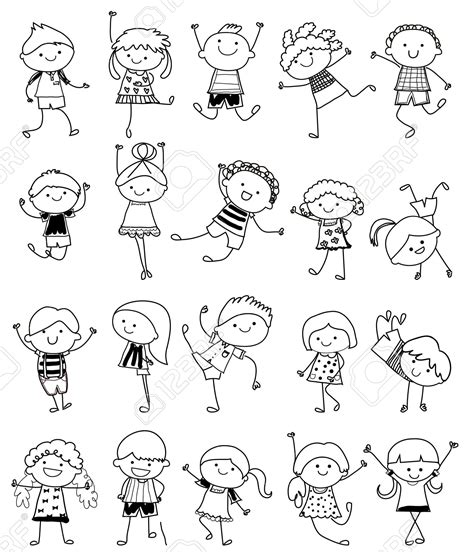 Drawing Sketch - Group Of Kids Royalty Free Cliparts, Vectors, And ...