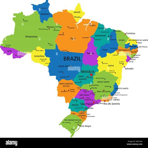 Colorful Brazil political map with clearly labeled, separated layers ...